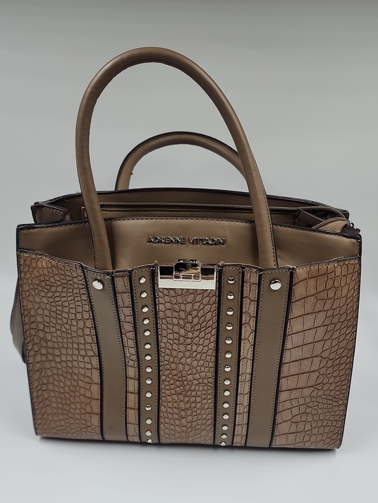 Adrienne Vittadini Handbags - Adrienne Vittadini Taupe Croc-Embossed Satchel with Stud Accents